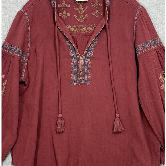 WRAP London Floral Embroidered Peasant Top Size US 14 Tassel Tie Bohemian - Picture 4 of 15